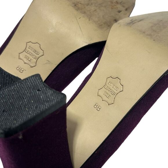 1980’s Vintage Jasmin Dark Purple Block Heels Closed Square Toe Leather Sole - Picture 8 of 11